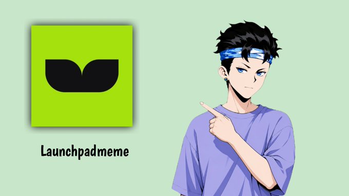 Launchpad meme promotional image with the green Launchpad logo on the left and an anime-style character pointing toward it on a light green background.