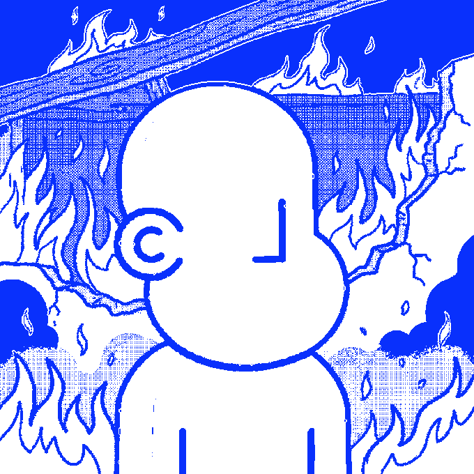 This abstract blue and white graphic depicts a simplified figure surrounded by flames, potentially symbolizing the "fire" of the @npconchain and @boisxyz collaboration. The imagery aligns with the post's bullish sentiment for these projects.