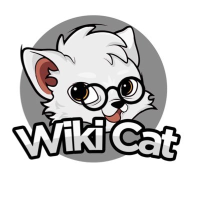 A cartoon logo featuring a white cat wearing round glasses with its tongue sticking out, above the text 'WikiCat'.