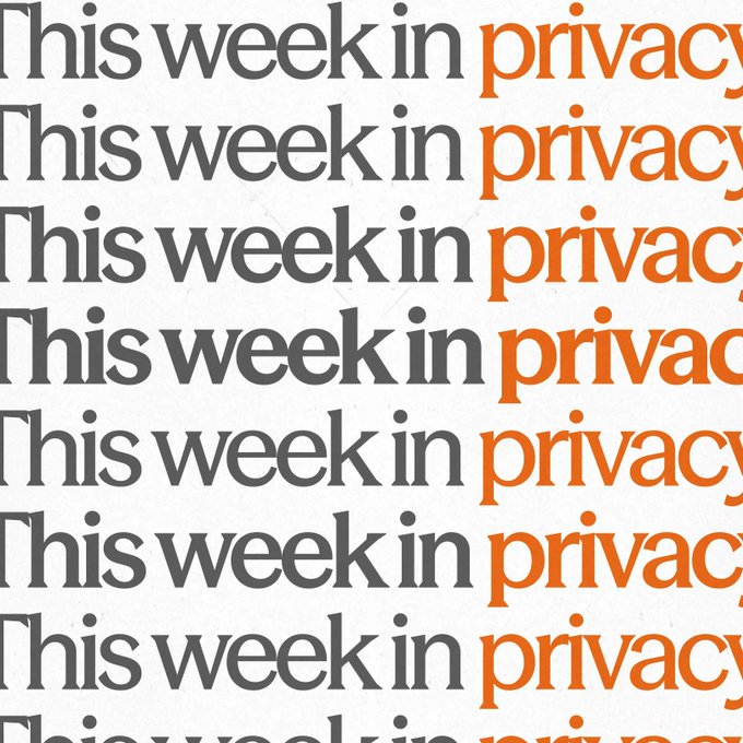The image shows the repeated text "This week in privacy" stacked vertically in gray and orange lettering on a white background. It serves as a header or title card for a privacy-focused recap, directly introducing the post's theme of highlighting recent privacy developments in onchain financial infrastructure.