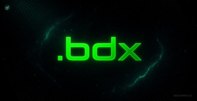 A dark digital banner displays the bright green ".bdx" logo centered against a black background with subtle particle effects, with "t.me/beldexx.io" visible in the bottom right corner. The branding relates to the post about privacy challenges for AI agents that hold wallets and transact on behalf of users, suggesting BDX as a privacy-focused solution for autonomous AI transactions.