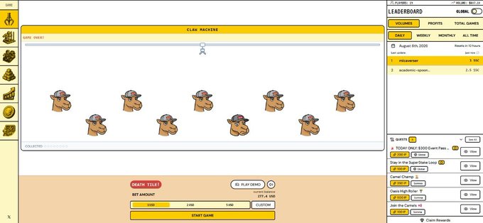 A screenshot of a web-based game called 'COW MACHINE' featuring cartoon cow heads wearing hats on a white background, with betting controls, a leaderboard on the right showing 'GLOBAL ALL TIME' rankings, and chat functionality.