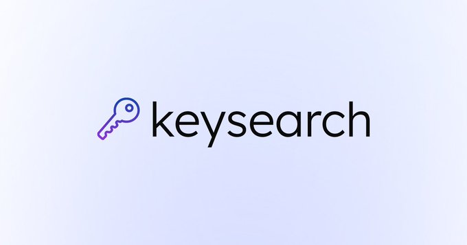 A logo image displaying a purple key icon next to the text 'keysearch' on a light blue background.
