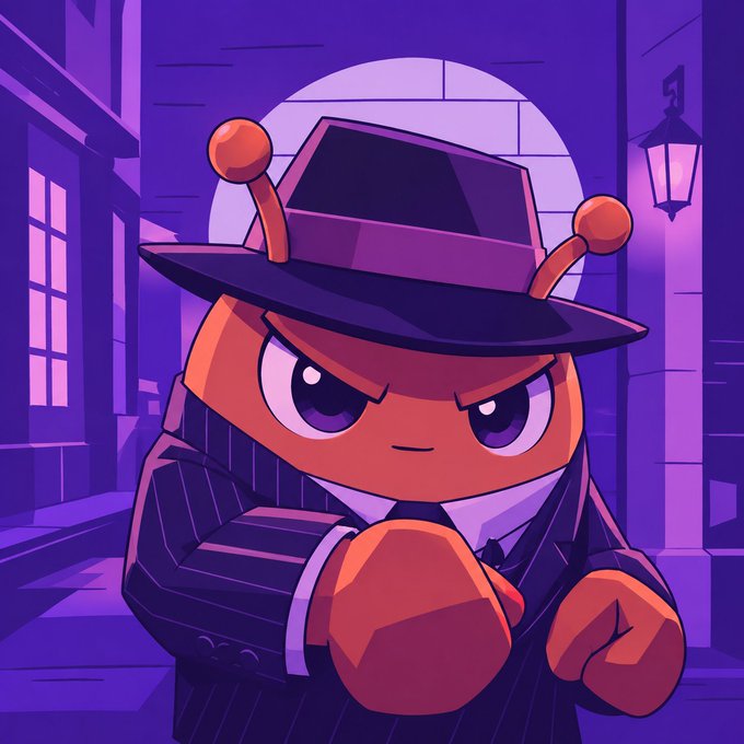 A cartoon orange character wearing a fedora and pinstripe suit stands in a fighting pose in a purple-lit alleyway.