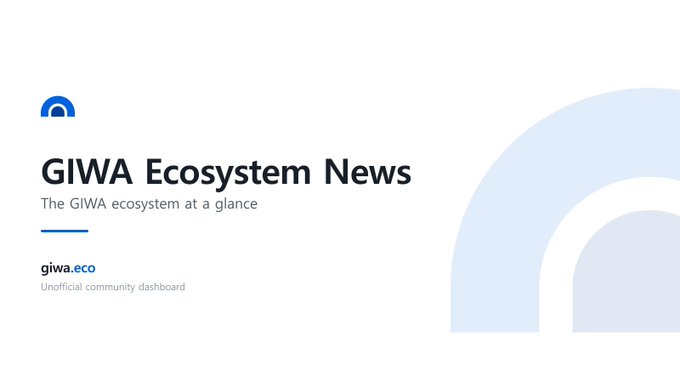 A promotional graphic with a blue logo and the text 'GIWA Ecosystem News' and 'The GIWA ecosystem at a glance', along with 'giwa.eco' and 'Unofficial community dashboard' on a white background.