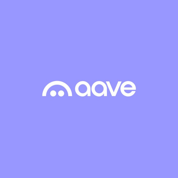 The image shows a purple background with white text that reads "Aave". There are two small white circles, each containing an arrow pointing downwards. The arrows are positioned at the bottom of the image, indicating movement or direction. The text "BREAKING" is also present in the image, which could be related to the doubling of active loans on Aave V4 over the past 30 days.