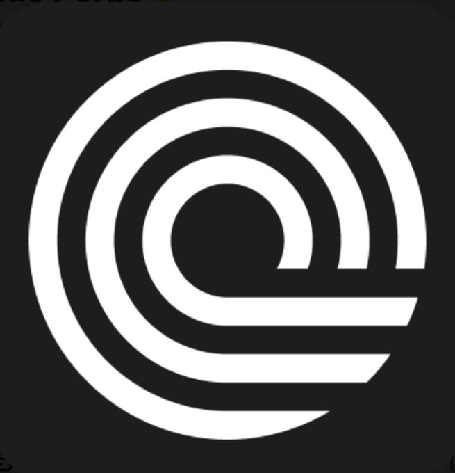 The black-and-white logo of a lowercase "e" formed by nested, concentric arcs, set against a rounded-square dark background, paired with text about Ondo Perps unlocking $3.8B in RWAs trading volume since launch.