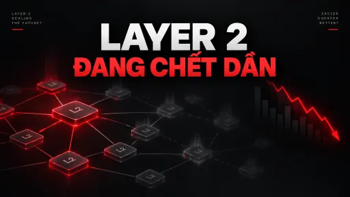 A thumbnail-style graphic featuring the text 'LAYER 2 DANG CHẾT DẦN' alongside a red blockchain network diagram and a descending market chart with a red arrow.