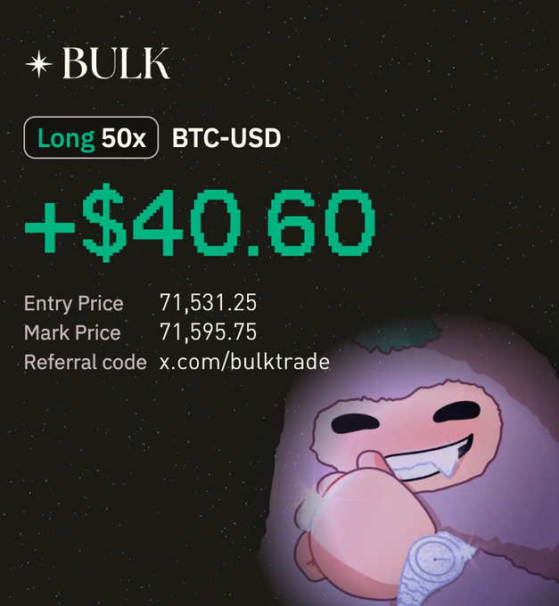 The image shows a cartoon monkey sitting behind a computer screen with the words "BULK" displayed above him. Below the monkey, there is text that explains what a bulk deal is and provides details about its features for potential users. The image also includes a reference code "x com/bulk", which appears to be relevant to this particular post on Stack Overflow regarding bulk trading.
