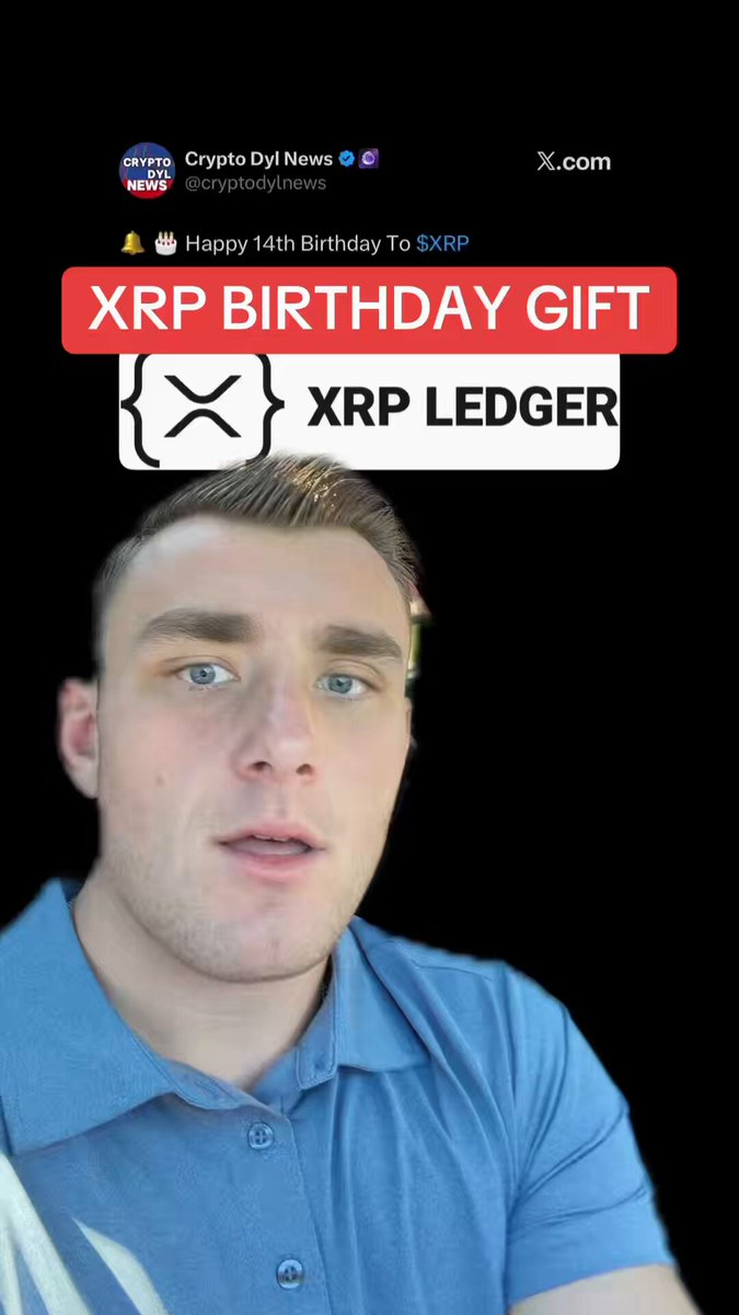 xtrp birthday gift message on a black background, with a man's face and a red XRP logo.