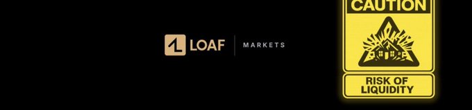 A black banner features the "1 LOAF | MARKETS" logo alongside a yellow warning sign reading "CAUTION" and "RISK OF LIQUIDITY" with an explosion graphic.