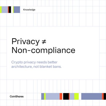 The image features a white background with black text that reads "Privacy # Non-compliance" at the top, followed by a list of reasons why privacy needs better architecture, not blanket bans. The image also includes a graphic design element featuring a grid pattern in shades of blue and green.