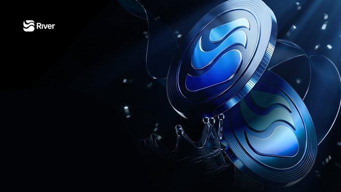 The image features two blue coins floating in space against a black background. The coins are positioned above each other, creating an interesting visual effect. The text "RIVER" can be seen at the top of the image, indicating that these coins might be related to the cryptocurrency market or simply represent a unique design choice by the creator. The caption below the image provides some context about the coins and their significance in relation to the post.