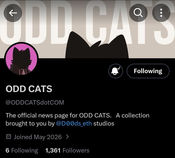 In this image, there are two posts related to the @ODDCATS account: one being a Twitter feed with a caption about "The official news page for ODDCATS." The other post is an Instagram post featuring a graphic of a cat's head wearing a purple hat and accompanied by a link to an article titled "Early Finds" which seems to be discussing some sort of project or initiative involving the @ODDCATS account.