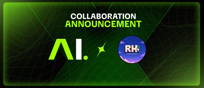 A green-themed banner announcing a 'COLLABORATION ANNOUNCEMENT' between AI. and RH.