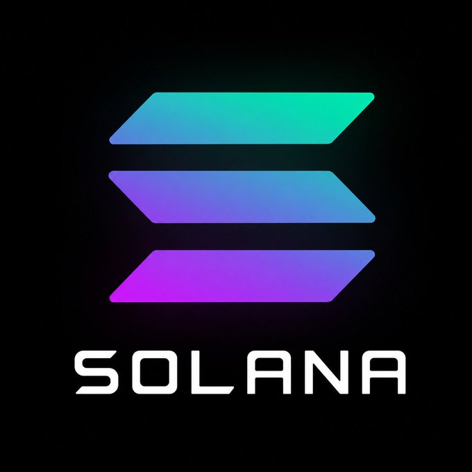 The Solana (SOL) logo featuring its gradient three-line emblem in green, blue, and purple on a black background.