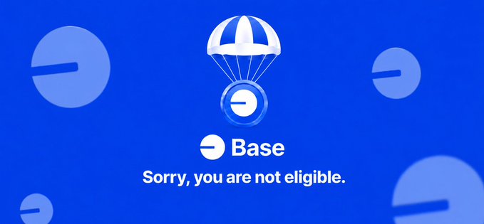 The image features a blue banner with white text that reads "Base". The background of the image has a pattern of circles, which are scattered throughout the scene. There is also an image of a parachute floating above the circles. The caption below the image states "imagine @base gonna do bad at TGE airdrop era will be end", suggesting that the project might not succeed as expected due to unforeseen circumstances or challenges.