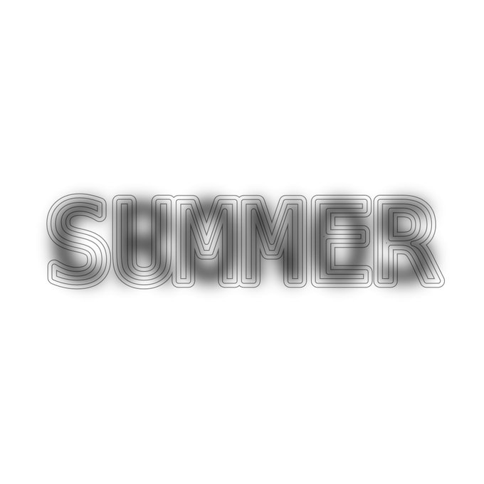A stylized text graphic displays the word 'SUMMER' in a silver/chrome layered font with a soft shadow effect on a white background.