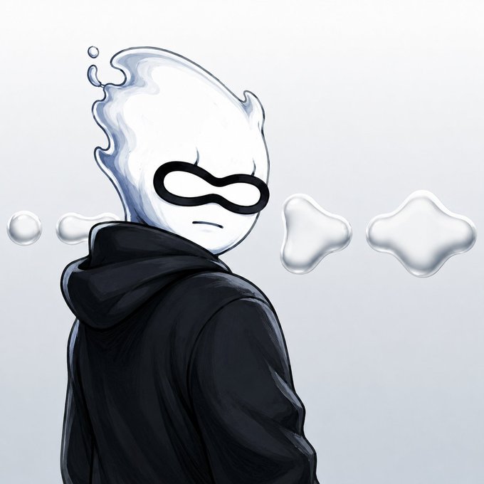 A stylized, hooded figure with a white, fluid-like head and black domino mask is depicted alongside floating translucent molecules, visually evoking a discreet, anonymous persona. The image complements the post's theme of valued, real-world infrastructure testing, with the masked character symbolizing the trust placed in experienced validators to scrutinize systems like mump2p.