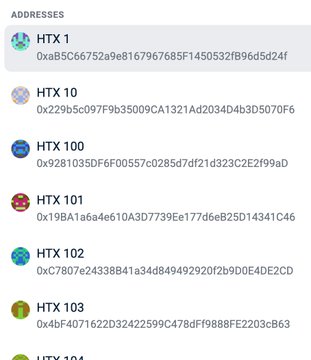 A screenshot showing a list of cryptocurrency wallet addresses labeled HTX 1, HTX 10, HTX 100, HTX 101, HTX 102, and HTX 103 with their corresponding alphanumeric wallet strings. The image relates to the post by illustrating the publicly visible Huobi (HTX) deposit addresses that Binance could reference to properly verify user funds, supporting the criticism that Binance's account-freezing practice is unprofessional.