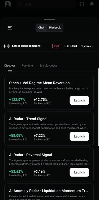 The image shows a phone screen displaying several options, including one option called "Stoch + Volatility Regime Mean Reversion". This option seems to focus on trading when there is a specific level of market volatility that has been identified as being favorable for investment decisions. The user's preferences and strategies are highlighted in the chatbox, providing an insight into how this AI GetAgent Playbook operates and caters to individual users' needs.