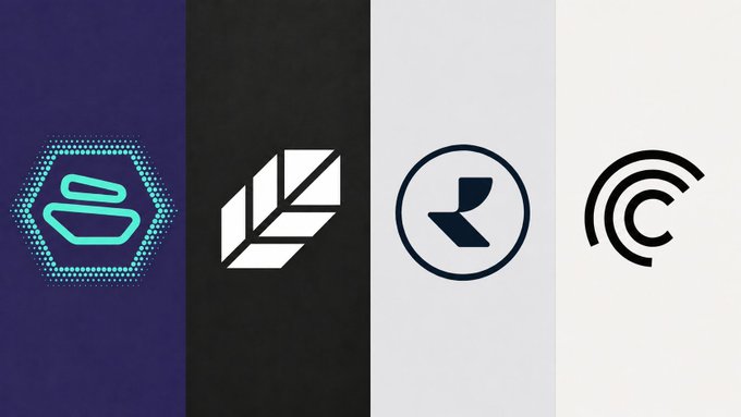 Four cryptocurrency project logos are displayed side by side in vertical panels, representing $ZBCN (Zebec Network, hexagonal cyan design), $PLUME (Plume, geometric black-and-white emblem), $RIO (Realio, stylized "R" in a circle), and $CFG (Centrifuge, concentric "C" arcs), illustrating the four crypto projects mentioned in the tweet asking Grok to predict which has the best chance of reaching a $1 billion market cap.