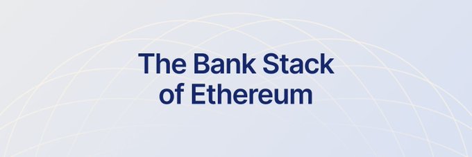 The image features a banner with white text that reads "The Bank Stack of Etherium" against a gray background, accompanied by an arrow pointing towards the bottom right corner. The image also includes a small logo for @zksync, which is a cryptocurrency exchange based in Switzerland and has been evaluated by Deutsche Bank as one of the five blockchain ecosystems they are testing for fund deployment.