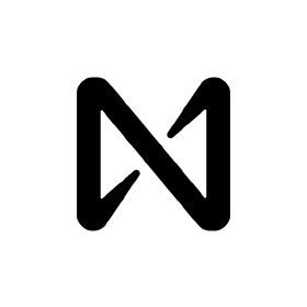 A minimalist black and white logo featuring a stylized letter "N" with triangular cutouts.
