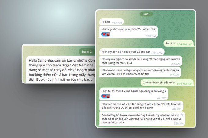 The image displays a phone screen with a conversation between two people, including their messages sent via messaging apps. The person on the left side of the image reads out text from another messaging app, while a similar message is displayed on the right side of the screen. A caption below the image provides an explanation about what happened in the chat.