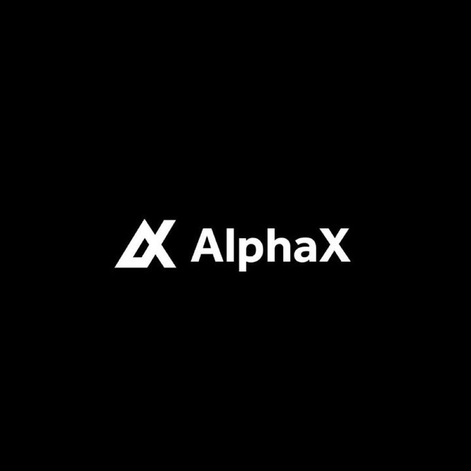 The image features a black background with white text, which reads "AlphaX". The text is capitalized and stands out against the dark backdrop. There are no other objects or elements present in the image, making it a simple and clean composition that focuses on the message of the post.