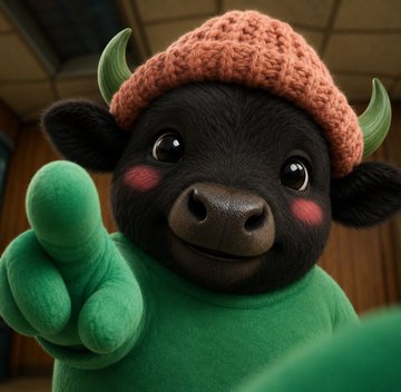 A cute cartoon black bull wearing an orange knit beanie and green sweater points directly at the viewer with its pink-cheeked, friendly expression. The bullish imagery aligns perfectly with the $BIF (likely "Bull In Field" or similar) Solana token, suggesting an enthusiastic endorsement following Ansem's social media follow.