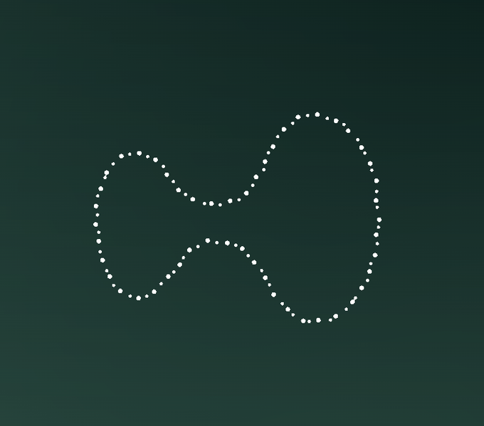 A minimalist illustration of an infinity symbol made of white dots on a dark teal background.