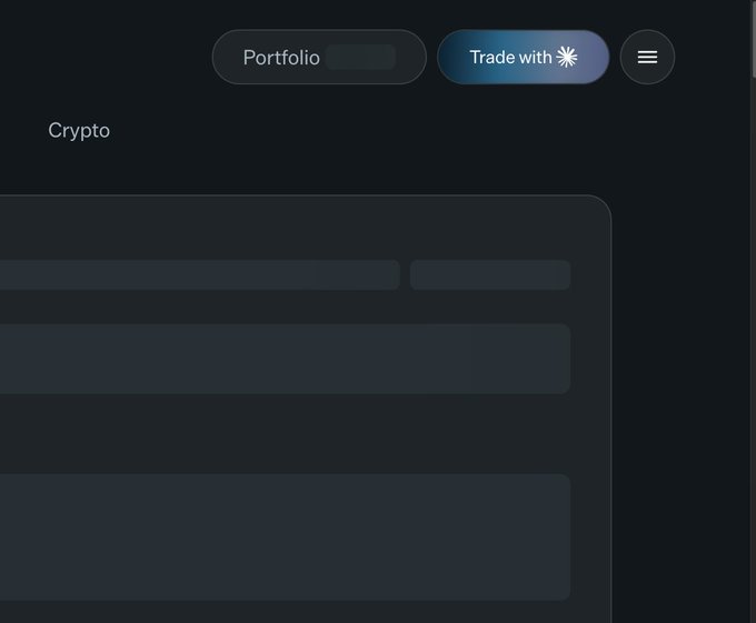 A dark-themed cryptocurrency portfolio interface with tabs for "Portfolio" and "Trade with [logo]" and placeholder gray bars where crypto data would typically load.