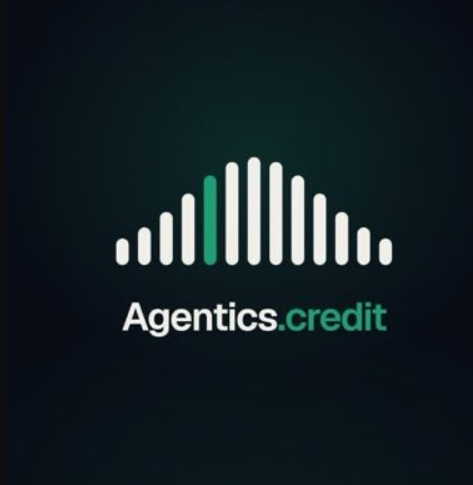 A logo for 'Agentics.credit' displayed against a dark background, featuring a stylized equalizer-style design with a single green bar among white bars.
