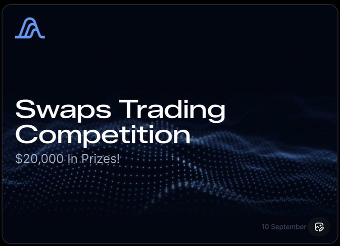 A promotional banner for a "Swaps Trading Competition" offering $20,000 in prizes, dated 10 September, featuring the Variational (variational_io) logo and a stylized digital wave background—aligning with the post announcing the trading contest as a high-value opportunity to earn points.