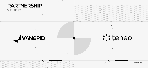 Graphic reading 'PARTNERSHIP WITH TENEO' featuring the VANGRID and teneo logos on either side of a central target design.