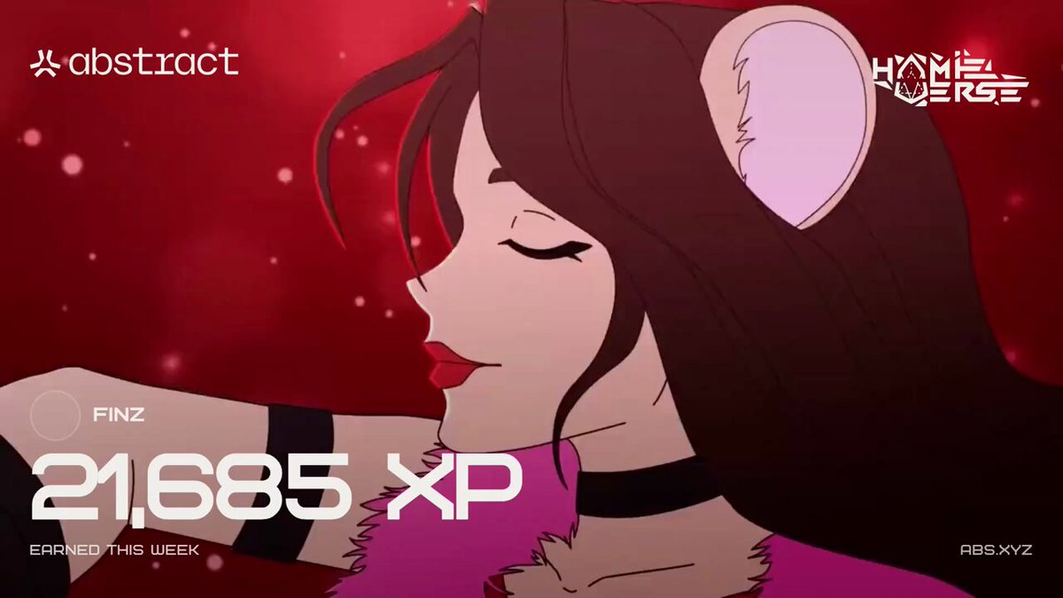 The image features a cartoon girl with long brown hair wearing a pink shirt, sitting down and looking at her phone. The background of the image has red lights that create an abstract pattern around the girl's head. There are also some text elements on the image, including "abstract" written in white letters above the girl's head and "@AbstractChain" below it.