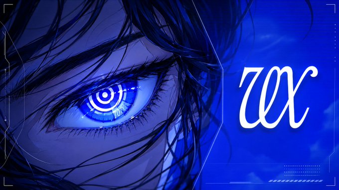 A blue-toned anime-style banner featuring a close-up of an eye with a glowing 'TARGET' pupil, alongside stylized text reading 'TZX'.