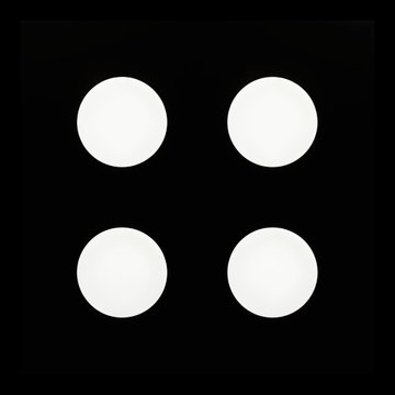 The image shows four white circles arranged in a 2x2 grid on a black background, visually representing the "Four Pillars" referenced in the post about FourPillars joining Injective as an institutional validator. The four dots serve as a minimalist logo-like illustration symbolizing the four pillars concept central to the announcement.
