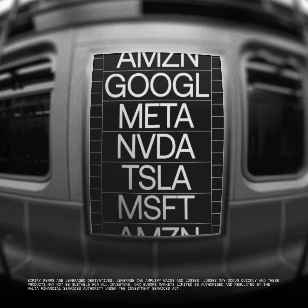 The image shows an advertisement for a stock market index, which is displayed on the side of a subway car. The advertisement features the names of several stocks, including Apple, Amazon, Google, Microsoft, Tesla, and Netflix. It also includes information about the X-Perps of the world's most-watched stocks, as well as details about how to open an account for accessing these stocks.