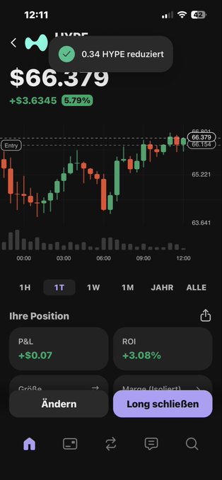 The image shows an iPhone screen displaying a financial app with a bar graph or chart showing market trends, such as stock prices and exchange rates. The main feature of the app appears to be focused on hyped-up investments, indicated by the green upc against the black background, suggesting the user might have made some gains recently from their investment in the stock market.