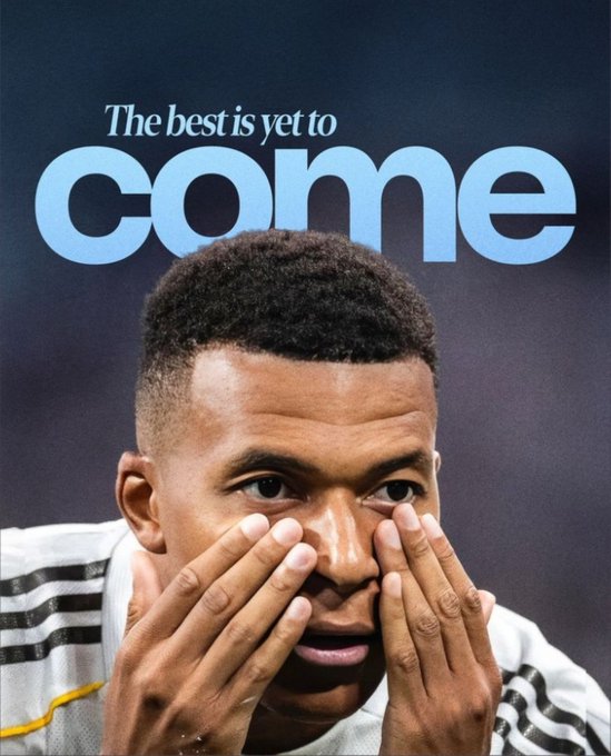 A magazine-style poster featuring a young man in an Adidas jersey covering his face with his hands, with the text 'The best is yet to COME' displayed above him.