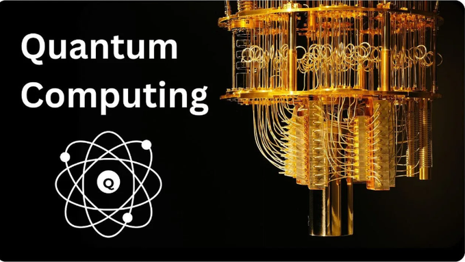 The image shows a quantum computer with gold-colored cylindrical components against a dark background, alongside a stylized atom icon and the bold white text "Quantum Computing."

This image directly supports the post's message about Quip Network's pioneering role in protecting crypto assets from quantum computing attacks, highlighting the emerging field of quantum-era security that the project is addressing in the blockchain space.