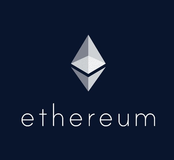 The official Ethereum logo on a dark navy background with the word 'ethereum' written below the geometric diamond symbol.