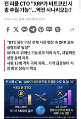 The image is a Korean-language news graphic about former Ripple CTO David Schwartz predicting XRP could surpass Bitcoin's market cap, featuring a chart comparing XRP and BTC prices with text noting XRP is targeting a 15.5600% surge.