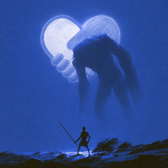 The image depicts a person hiding behind a shadow with a heart around it, symbolizing the somewhat tough but protective nature of love with words of coexisting with it to stay brave. The accompanying post also has a quote by Malcolm Gladwell about courage those tough times not being so bad after all in a similar manner, explaining this statement could also be applicable here. The image and the quote resonate in a way that there is courage needed to have and maintain love similar to the one needed to survive any tough situation after you have gone through it.