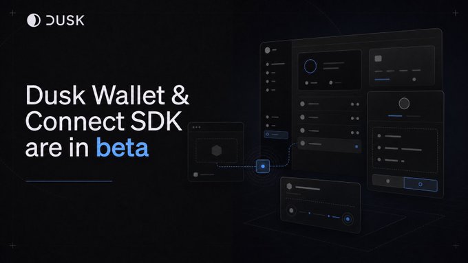 The image is a screenshot of a website that displays a screen with different screens showing what a Dusk wallet looks like, and other details about the Dusk Connect SDK which has been in beta testing. The post provides information about the wallets and connects different sections related to the Dusk ecosystem, which includes a familiar browser wallet flow for privacy first, finance, RWA dApps, Chrome, and Firefox builds on the Dusk.