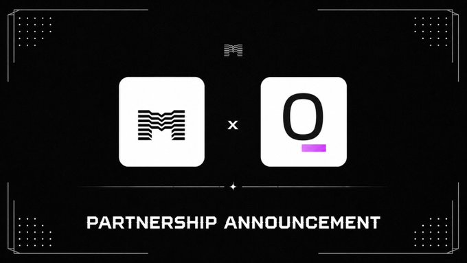 A partnership announcement graphic featuring the Myr (stylized "M" with wave pattern) and "Q" (Qwerti) logos side-by-side with a "×" between them, under the headline "PARTNERSHIP ANNOUNCEMENT." The image visually represents the collaboration highlighted in the post between @myrad_hq and Qwerti, tying into the mention of the "Qwerti Widget" integration with Myr's privacy-focused, ZK-verified behavioral data marketplace.