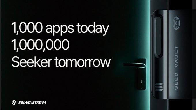The image features a black door with a silver handle, set against a dark background. Below the door, there's an advertisement for 1,000+ apps that are available today. The text above the door reads "1,000+ apps today. 1,000,000 Seeker tomorrow." This suggests that there is a new app being released every day and it is related to the popular app called Seeker.