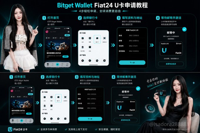 The image features a woman wearing a black dress, holding a credit card, with a large advertisement for Fiat24 U. The advertisement displays various options related to the Fiat24 U account, such as creating an account or updating information. The woman's presence in the scene suggests that she might be involved in the process of setting up or managing her account.